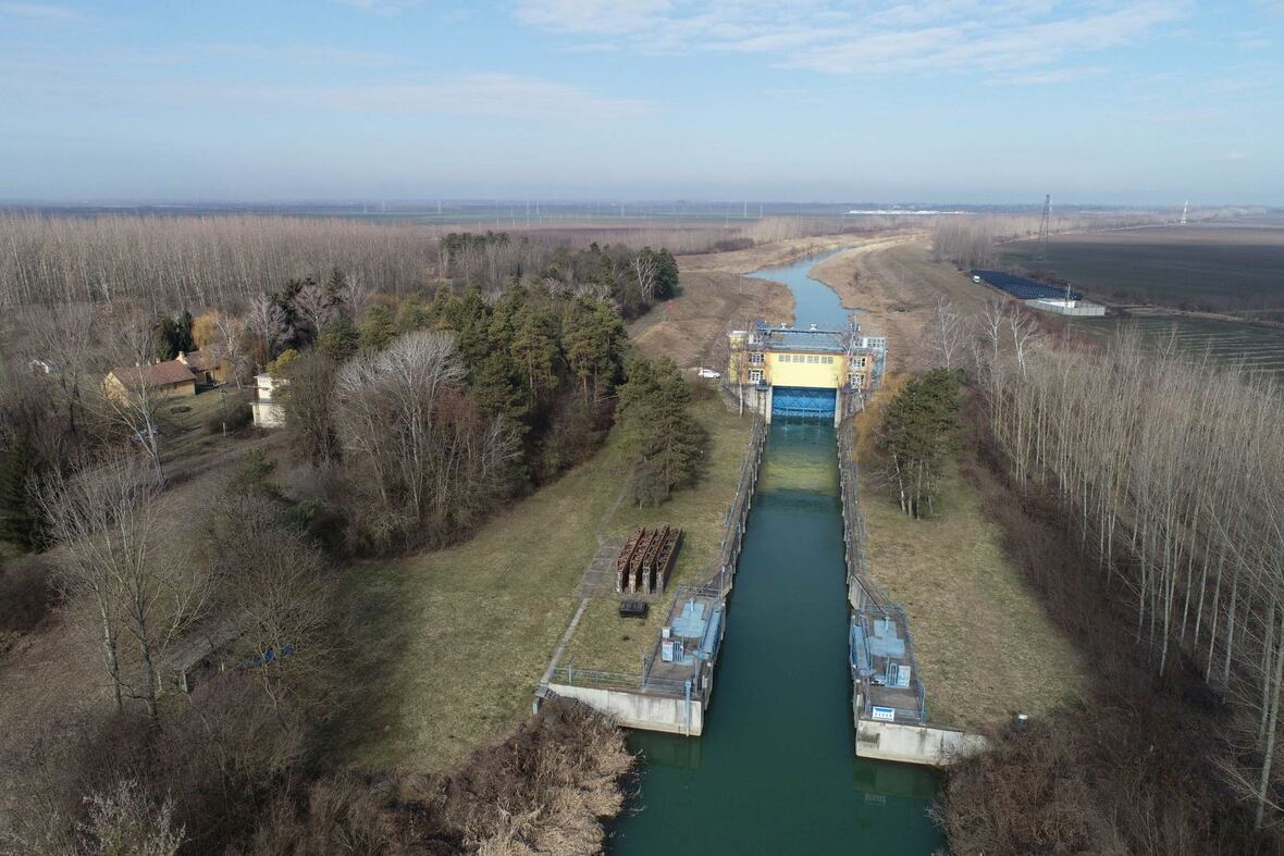 Keleti-főcsatorna beeresztő zsilip madártávlatból